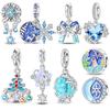 Медные Рождественские Шармы Серии Синие Снежинки Подвеска Ювелирные Изделия Подходят для Оригинального Браслета Ожерелья для Женщин DIY Подарок