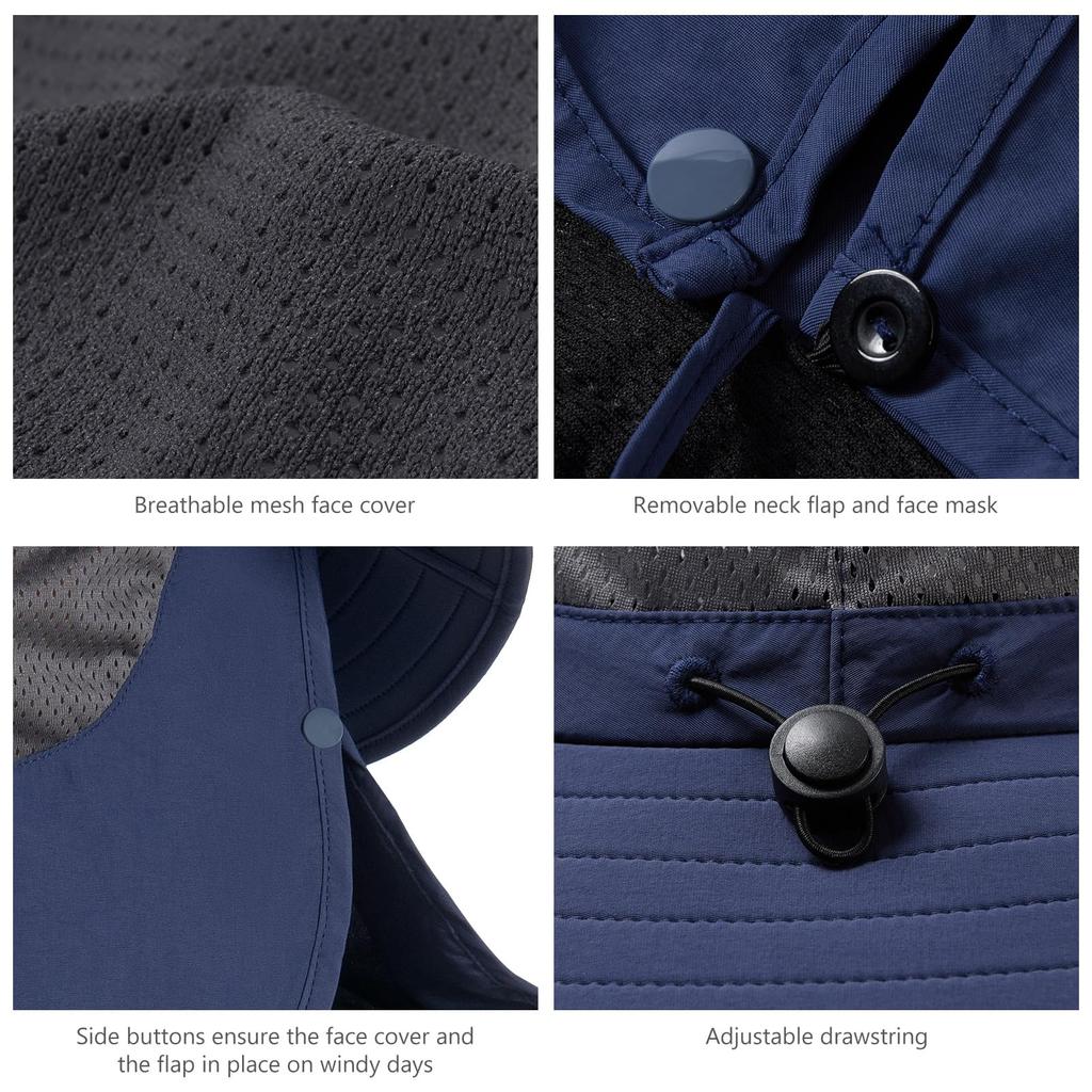 Bassdash Foldable Fishing Hat with 360° Sun Protection, 3-Way Protection, UPF 50+ Water-Repellent, Unisex Outdoor Hat (Dark Blue)