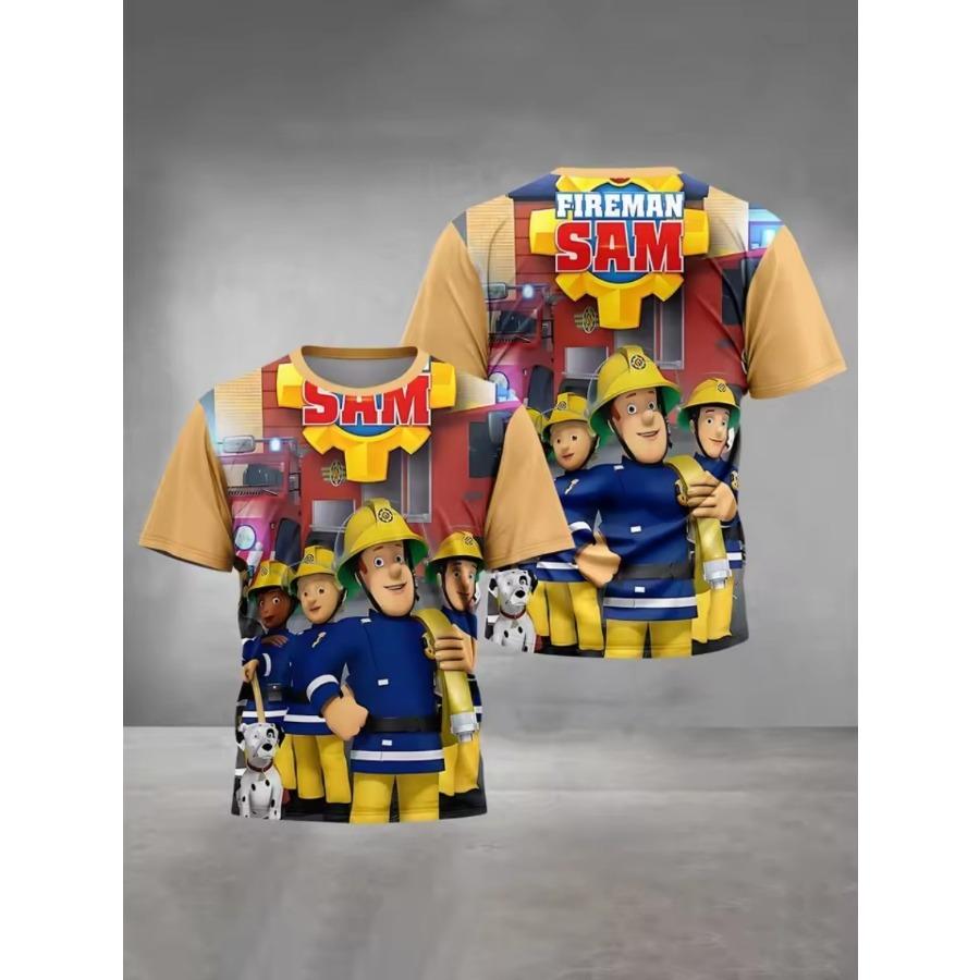 Детская стильная футболка с 3D цифровой печатью и рисунком пожарного, с коротким рукавом и круглым вырезом, повседневная