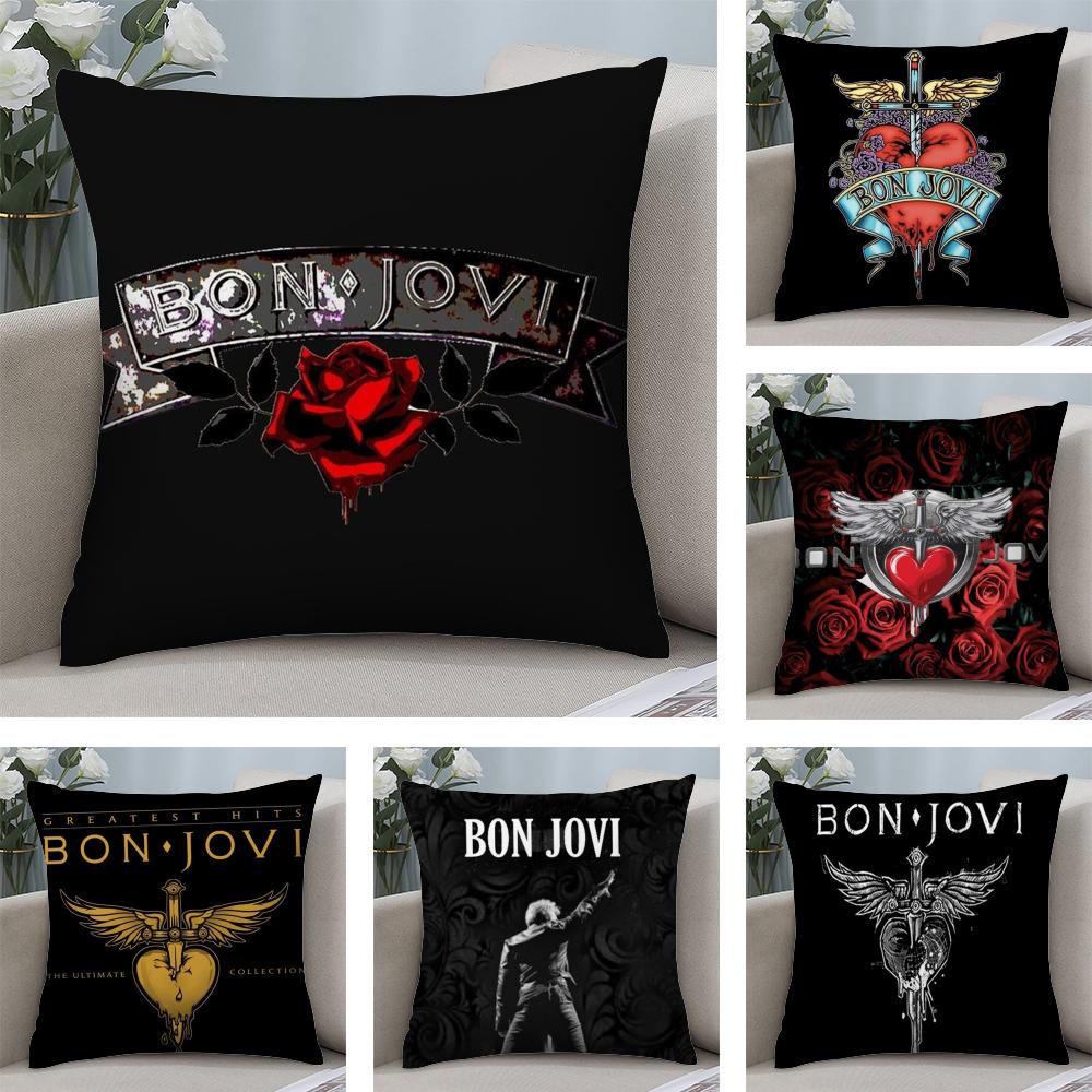 B-Bon J-Jovi Band Cushion Cover Soft Plush Fabric Double-Sided Printed Sofa Cushion Cover for All Seasons Home Decor Gift