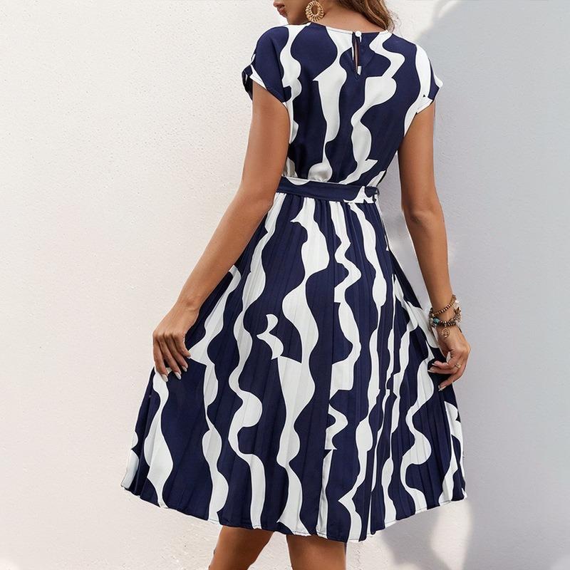 Elegant Personality Abstract Pattern Printed Pleated Dress