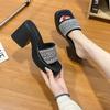 Кристалл Роскошь Женские Туфли на Высоком Каблуке Шлепанцы Массивные Босоножки для Платья Обувь Женская Летняя Обувь Шлепанцы Мода Пляжные Туфли-Лодочки Слайды Женские