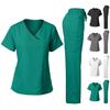Uniform Set Round Neck Top Zipper Short Sleeve Pockets Pants Elastic Waist Set Quick