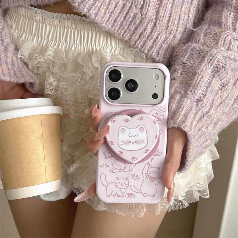 Магнитный чехол-подставка с корейским рисунком кота для iPhone 17/16 Pro Max/15 Pro