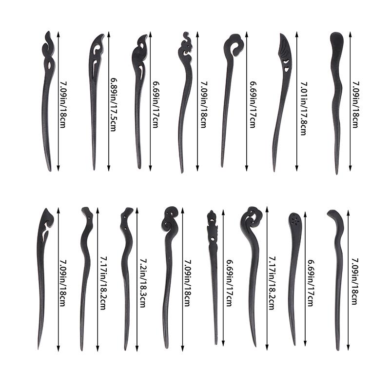 Традиционные деревянные черные палочки для волос в китайском стиле, заколки для волос, резная деревянная вилка для волос, винтажные палочки для еды, головные уборы для женщин, ювелирные изделия