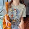 Women's T-shirt Round Neck Clothing Elegant And Fashionable Short Sleeved Fish Print Top Loose Pullover Women's Summer T-shirt
