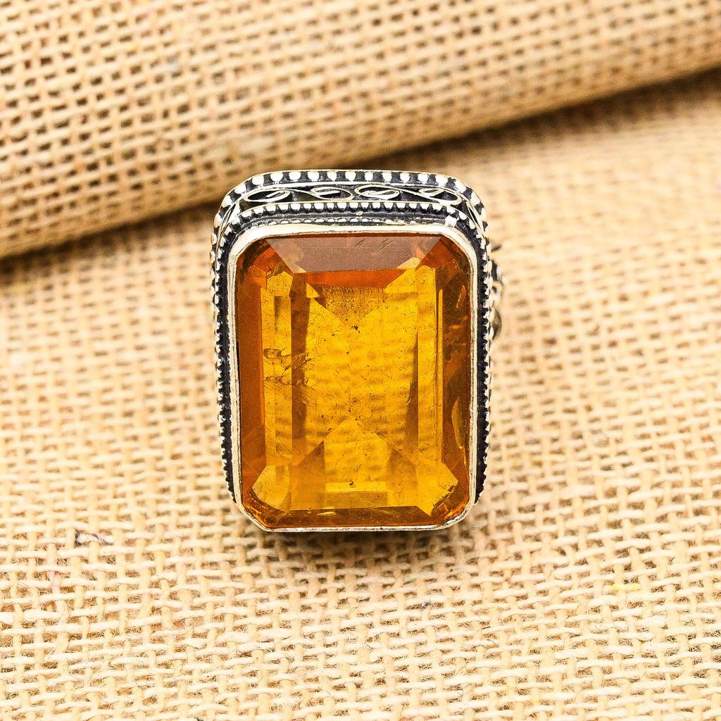 Замечательное ювелирное кольцо ручной работы из стерлингового серебра 925 пробы с медовым топазом и драгоценным камнем
