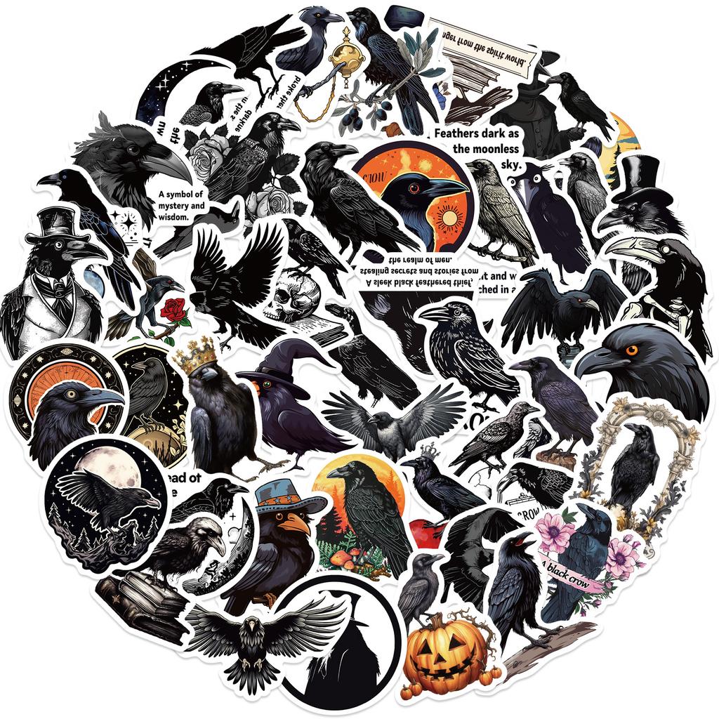 50 Cartoon Black Crow Doodle Stickers Decorate Guitar Notebook Suitcase DIY Waterproof Halloween Stickers