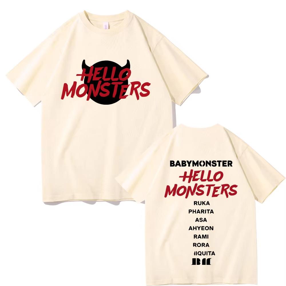 Футболки Babymonster Hello Monsters World Tour Двусторонний принт Мужская мода Оверсайз Повседневные Хлопковые Футболки с коротким рукавом