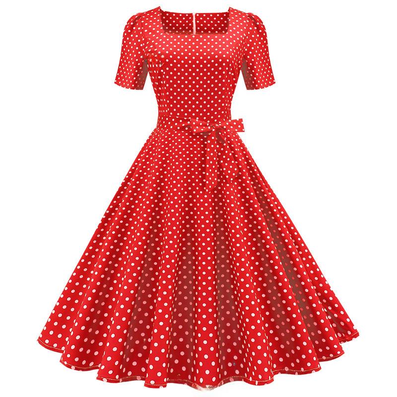 2021 New Casual Short-Sleeved Polka Dot Dress with Belt
