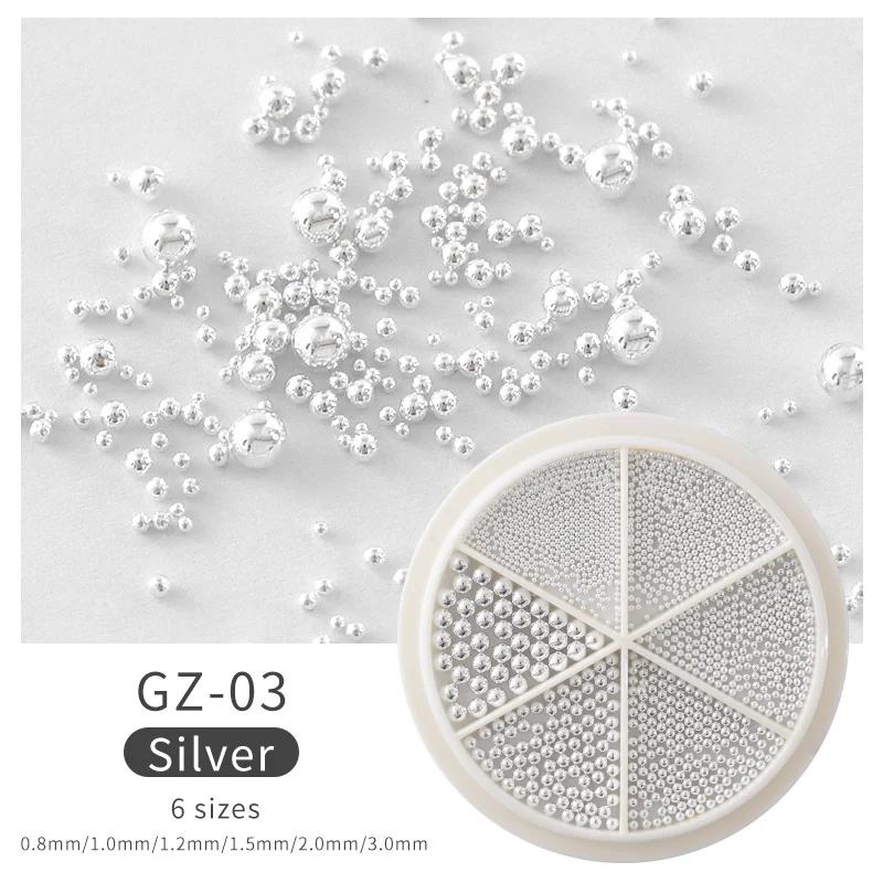 1 Box Mini Small Stainless Steel Caviar Beads Nail Art Decorations Silver Rose Gold Micro Ball Charm Gel Polish Tips