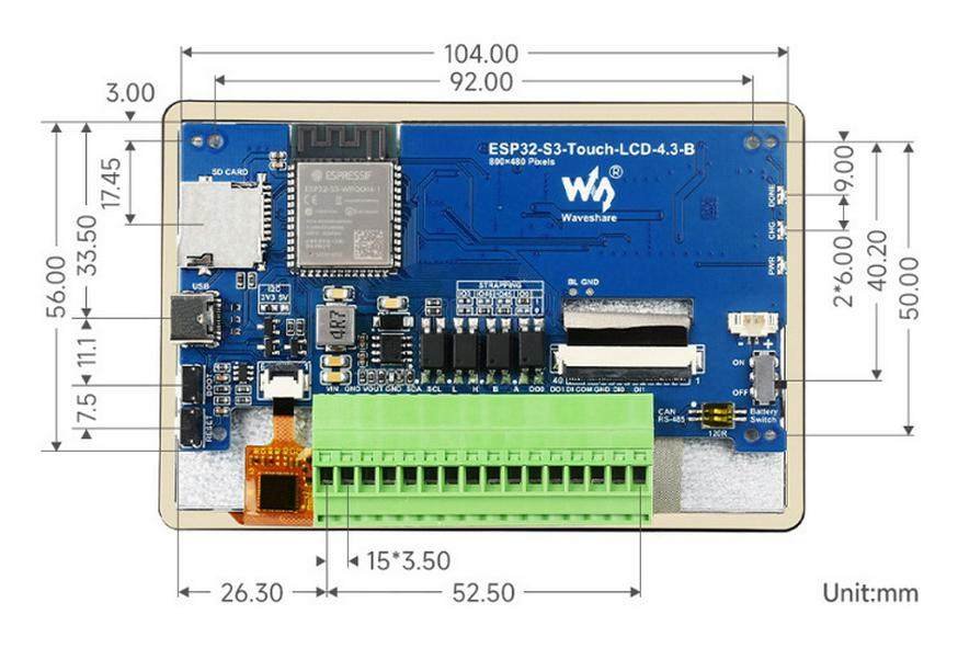 Отладочная плата ESP32-S3 с сенсорным экраном, 4,3-дюймовым ЖК-дисплеем, поддержкой LVGL, WiFi и Bluetooth