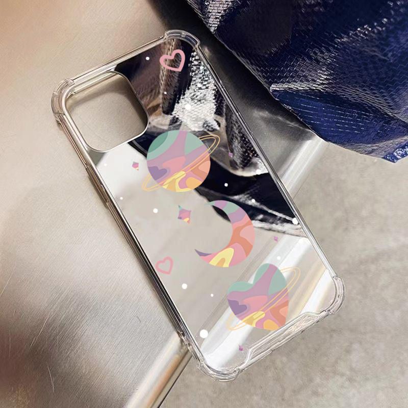 Чехол для телефона с ярким узором 'Луна и Сердце' для iPhone 16 15 14 13 12 11 Pro Max XS X XR 7 8 Plus SE2 Зеркало для макияжа Ударопрочный чехол