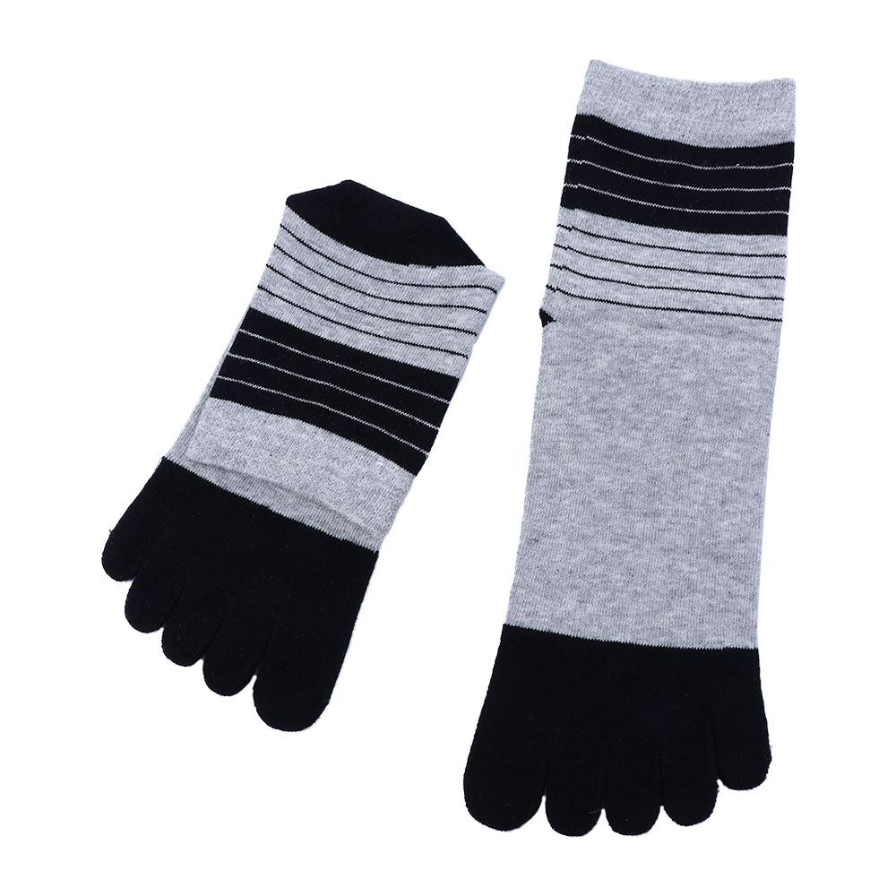 Cotton Breathable Simple Middle Tube Socks With Toes Stripe Hosiery Man Socks Five Finger Socks