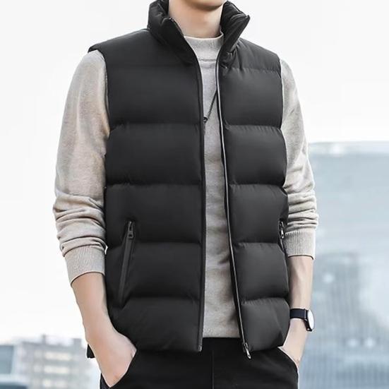 Men Waistcoat Stand Collar Sleeveless Zipper Closure Vest Coat with Pockets Solid Color Thickened