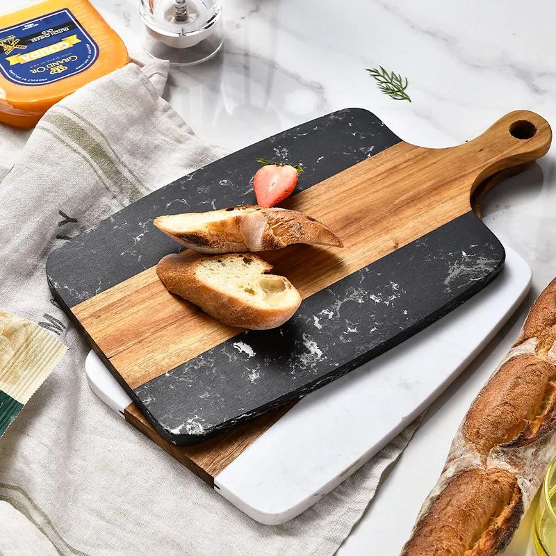 1Pc Wood Chopping Board Bread Marble Cutting Boards Fruit Serving Platter Black Steak Cheese Board Plate Outdoor Kitchen Tools
