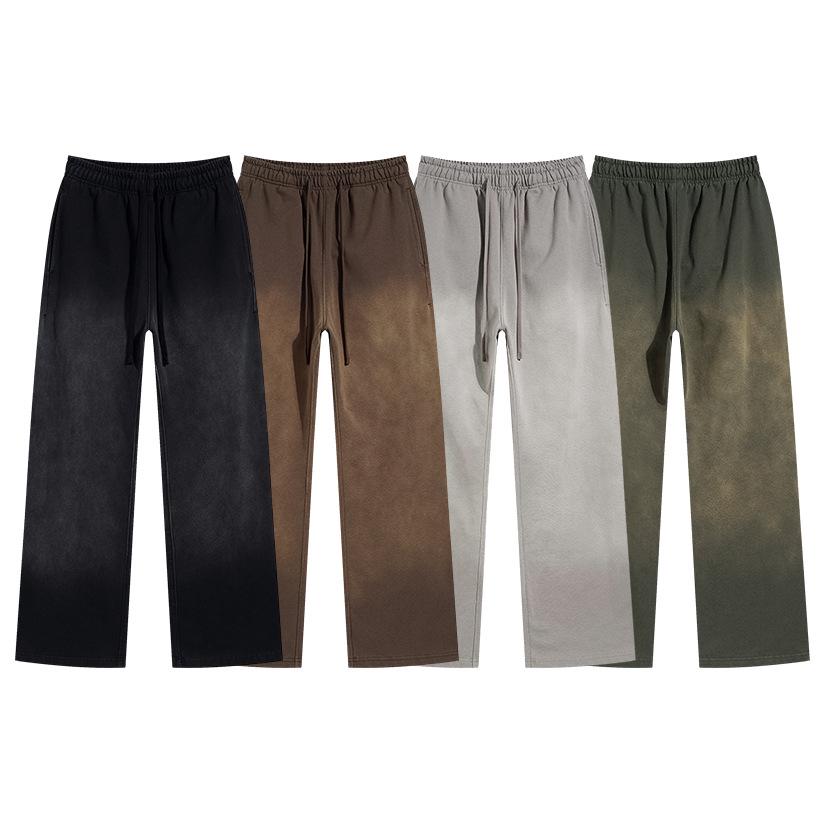 Autumn 2024 Retro Washed Distressed Spray Dye Sweatpants for Men - Loose Fit with Drawstring