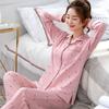 High Quality Large Size Women Cotton Pajamas Button Down Tops and Trousers Set Sleepwear Homewear Printing Nightwear Loungewear