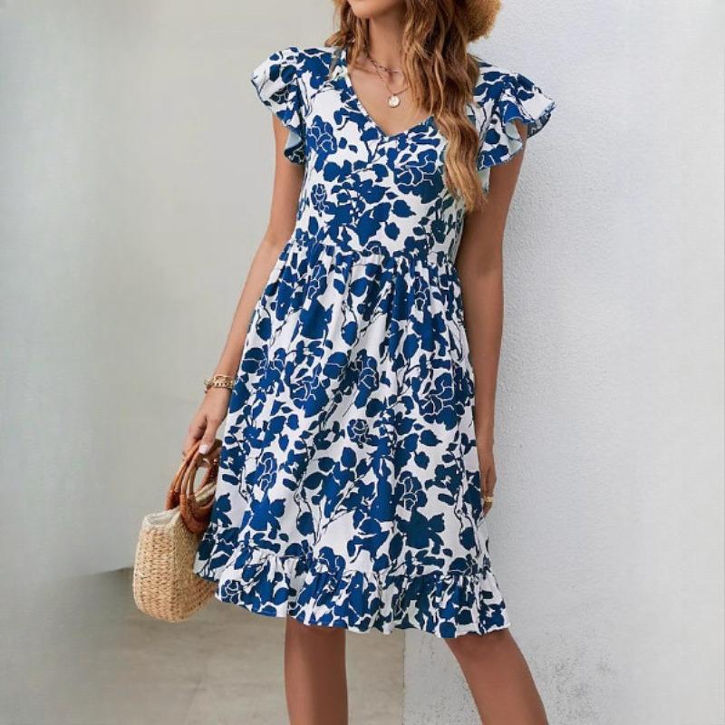 GMXIA Летнее платье с принтом листьев, повседневные праздничные платья с V-образным вырезом