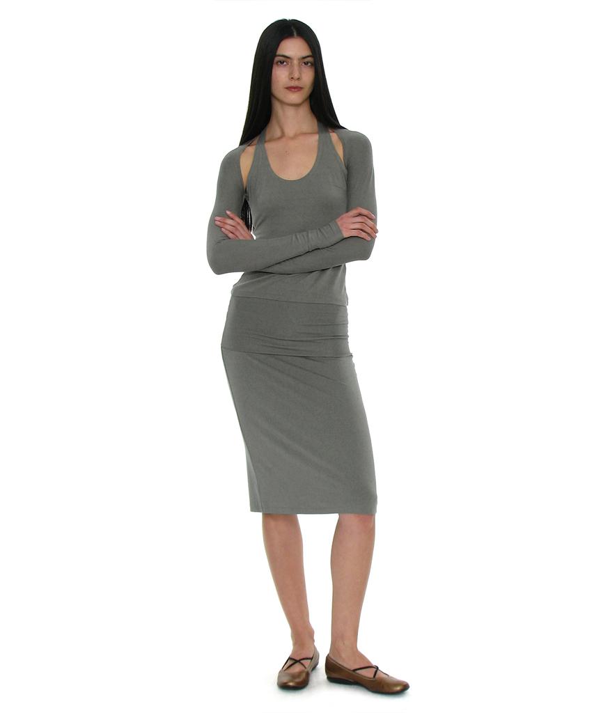 Partimento Woman Pwc Folding Waist Jersey Midi Skirt_Khaki