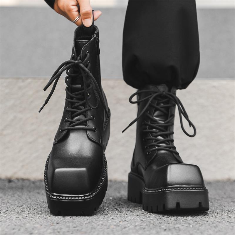 Британский стиль черные ботинки Мартин мужские высокие универсальные увеличивающие рост корейская версия кожаные ботинки модные мужские рабочие ботинки-локомотивы 1907-J