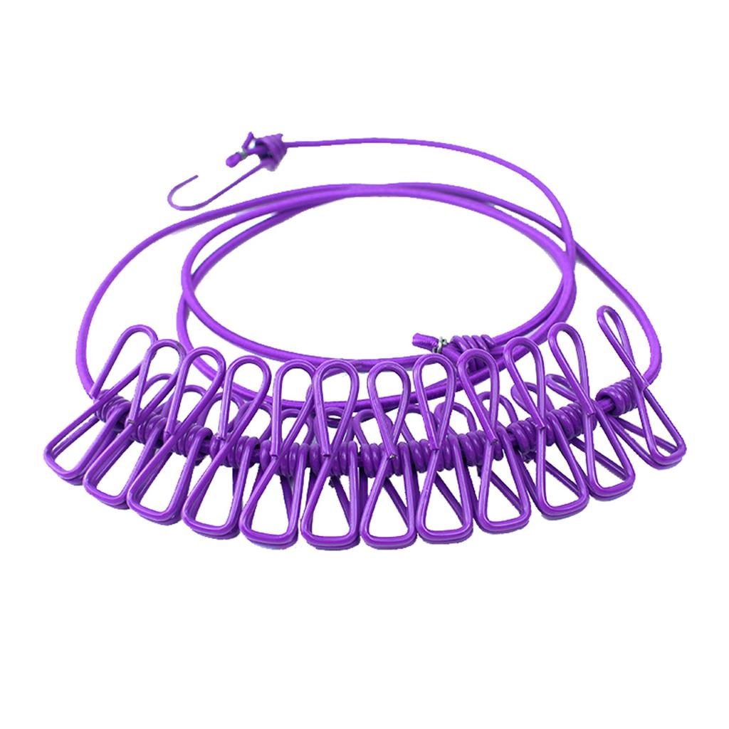 Portable Clothesline With 12 Clothespins, Windproof Travel Clothesline Stretchy Retractable Elastic Laundry Clothes Line