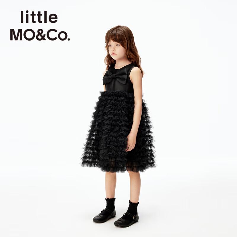 Little MO&Co. Черное сетчатое платье-туту с бантом для девочек, Осень 2025