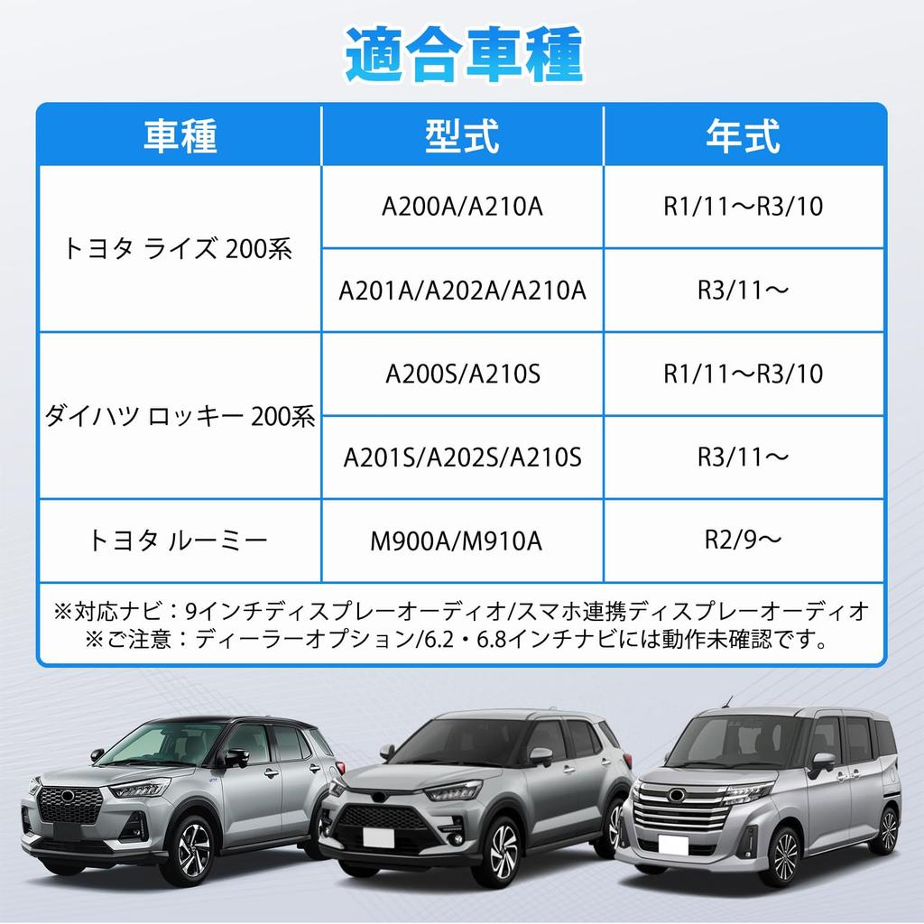 Virauto Toyota Rise 200 Series TV-разблокировщик, Совместим с 9-дюймовым ТВ, Rumy M900A/M910A,