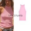 Summer Women's Clothing French Open Back Design Bowknot Decoration Knitting Hanging Collar Sleeveless Tops 3471034