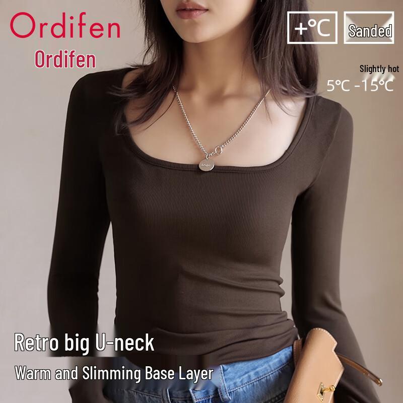 Oudifen Women's Brushed U-Neck Long Sleeve Base Layer Tee