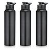 Stainless Steel Water Bottle 1 Ltr For Kids, Boys, Girls, 1 Litre Bottles for Gym, Sports, Fridge Use, School & Office (Sipper Cap - Set of 3, Black)