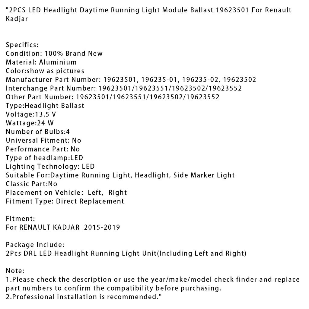 2 ШТ. Светодиодный модуль фары, дневной ходовой свет, балласт 19623501 для Renault