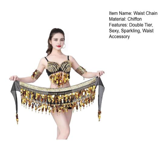 Цепочка на талию для танца живота с пайетками, хип-шарфы, двухъярусная талия
