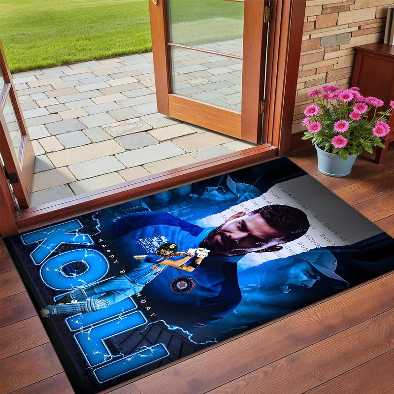 Anti‑Slip Crystal Velvet Floor Rug, Virat Kohli Design Carpet for Indoor Living Bedroom Home Decoration