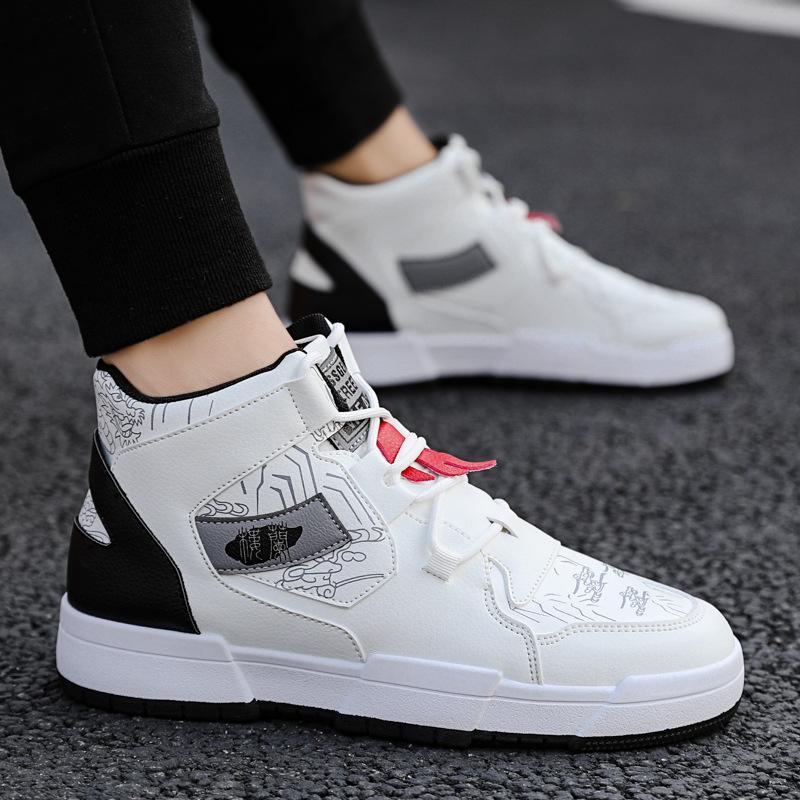 Fashion 2024 New Running Shoes Men Leather Casual Shoes High-top Sneaker Comfortable Sports Outdoor Sneakers White Skateboarding Shoes