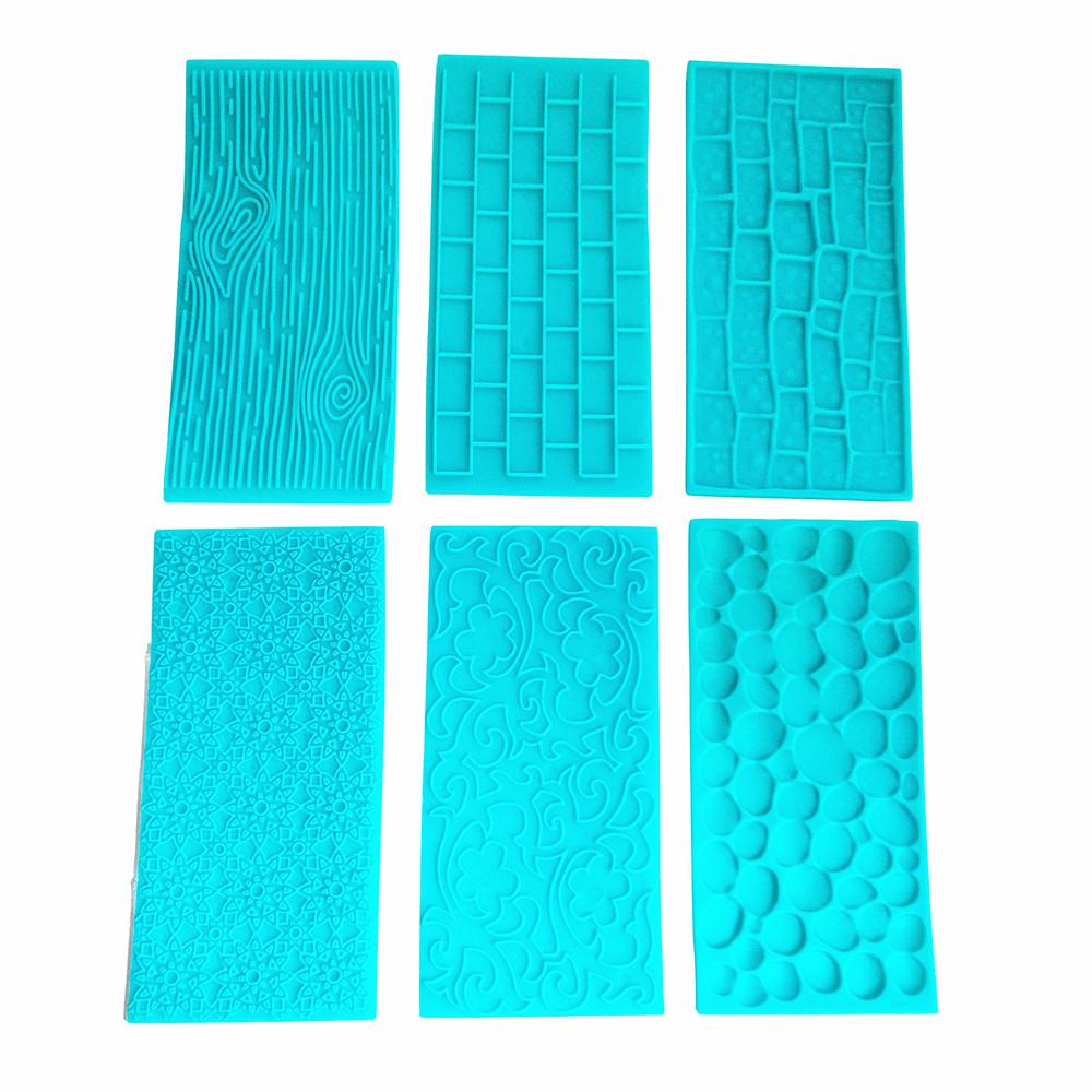 Fondant Impression Mat Set 6pcs Silicone Sugarcraft Wedding Cake Decor Tools Sugar Paste Baking Mould Tree Bark Brick Wall Flower Cobblestone Stone W