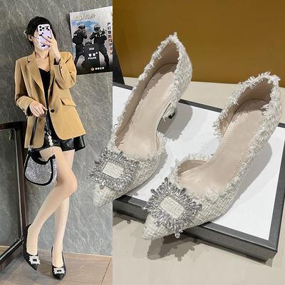 Новые женские модные туфли на высоком каблуке со стразами и квадратной пряжкой для подружек невесты, туфли-лодочки с острым носком, туфли на высоком каблуке