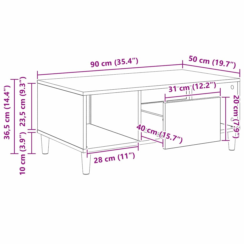 Coffee Table Reclaimed Wood Look 90 x 50 x 26.5 cm Engineered Wood