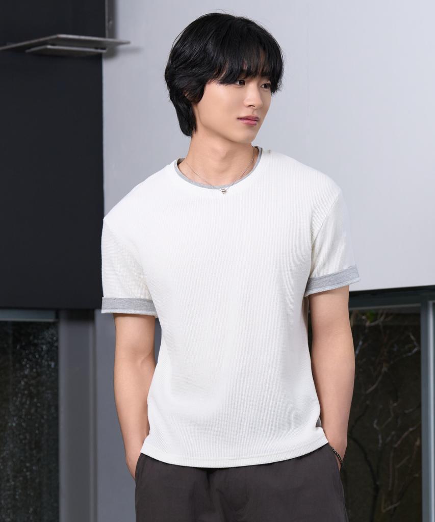 HYOJI 26 Ss Semi-Crop Waffle Color Block Layered Short Sleeve T-Shirt (3 Colors)