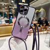 Crossbody Lanyard Gradient Glitter Magnetic Case For iPhone 14 13 12 11 Pro X XR XS Max Plus For Magsafe Plating Soft TPU Back Cover
