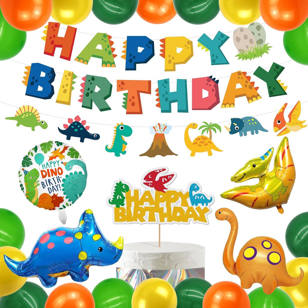 Dinosaur Birthday Decoration Balloon Set Boys Birthday Party Decoration HAPPY BIRTHDAY Balloon Garland Cake Topper HaHaHa! (Dinosaur)