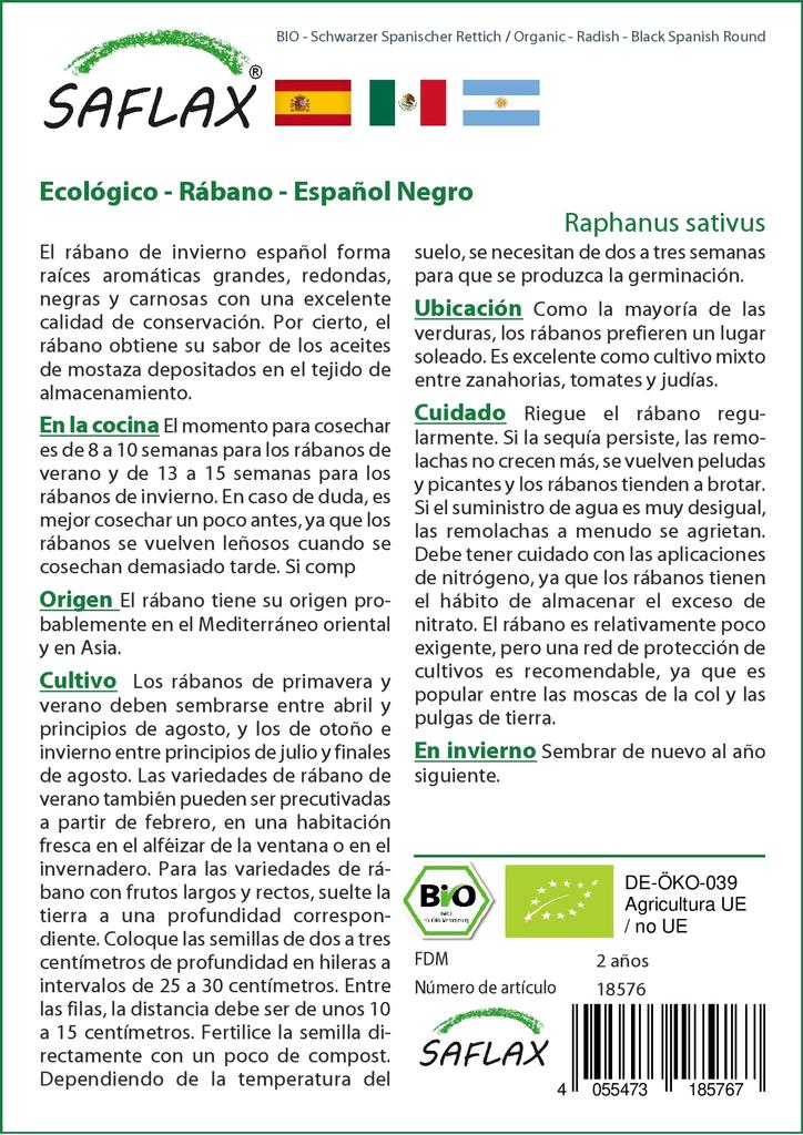 SAFLAX Сад в сумке - Органический - Редис - Черный испанский круглый - 100 семян - С субстратом в подходящем стоячем мешке - Raphanus sativus