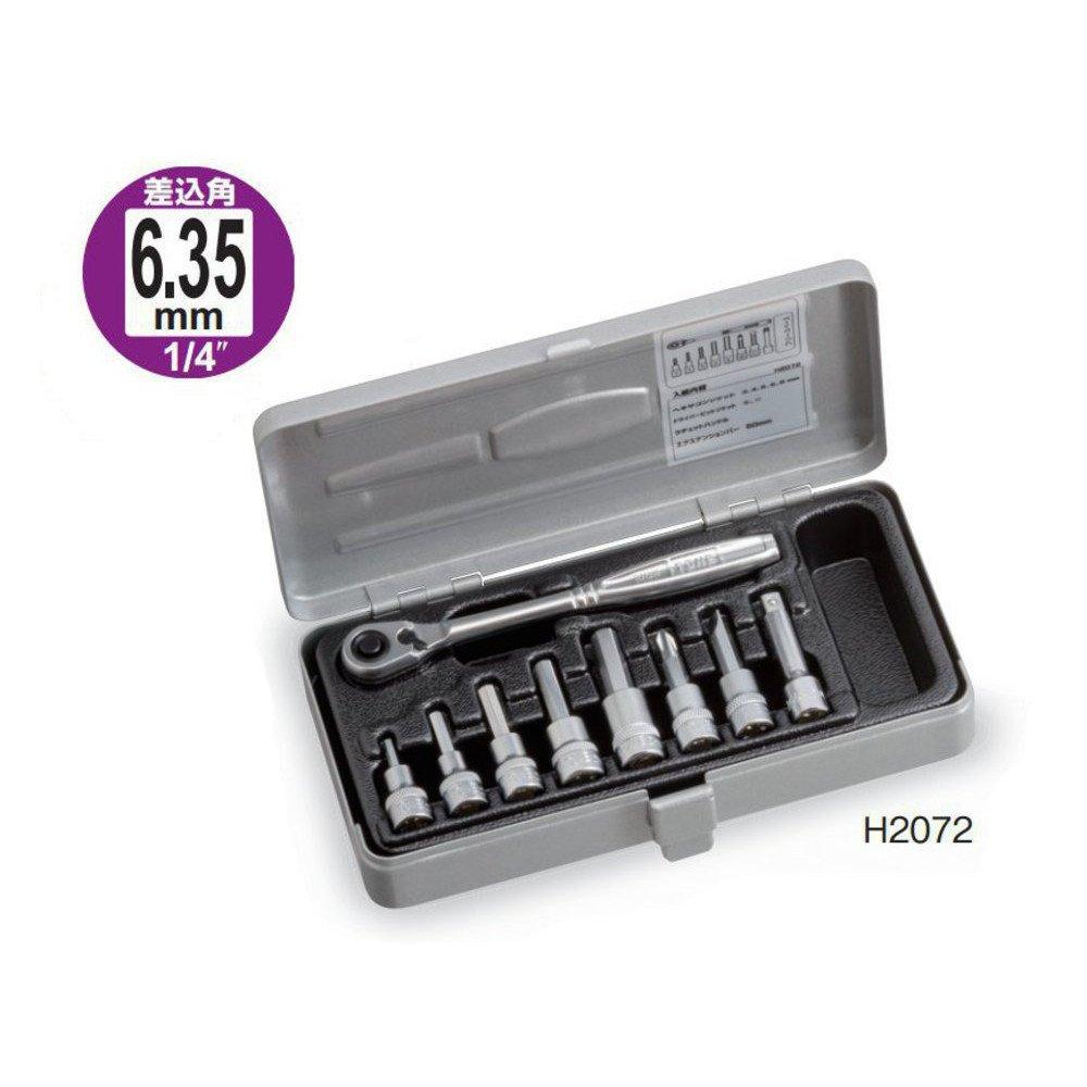 TONE Hexagon Socket Wrench Set Set H2072, 6.35mm (1/4") Drive, Silver, 9-Piece
