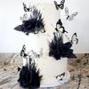23pcs Goth Birthday Decorations Black Roses Topper Black Shiny Butterfly Death Cake Decoration for Halloween Birthday Supplies