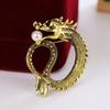Vintage Dragon Brooch Chinese Style Men Suit Lapel Pin Faux Pearl Clothes Hats Bags Badge Jewelry Gift