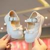 2024 Spring New Korean Style Children's Leather Shoes for Girls Sweet Bow Princess Pearl Hook & Loop Loafers Casual Simple Flats