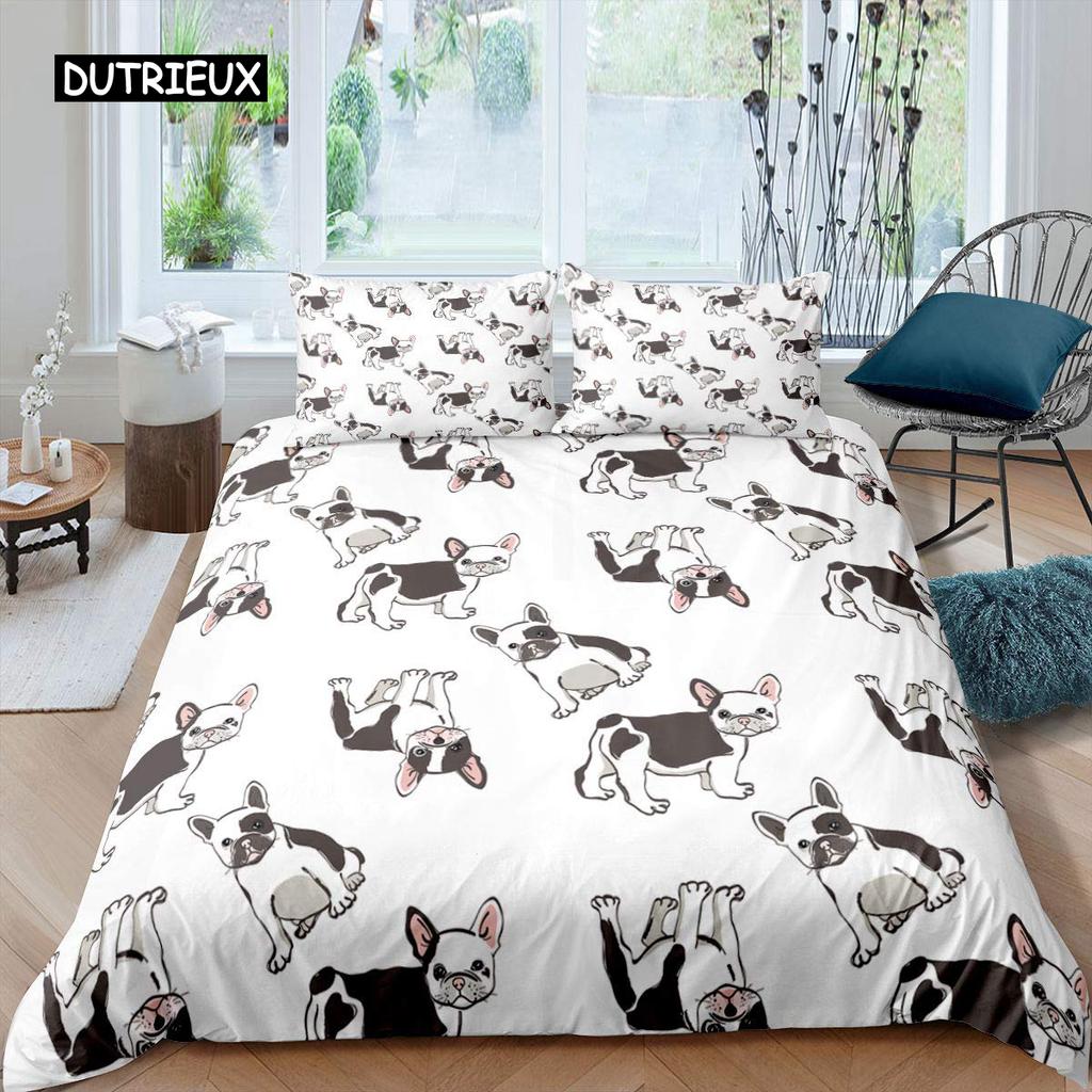 3D Dog Bedding Set Cute French Bulldog Puppy Duvet Cover Sets Cartoon Bed Cover Pet Animals Home Textiles Queen 2/3Pcs King Full