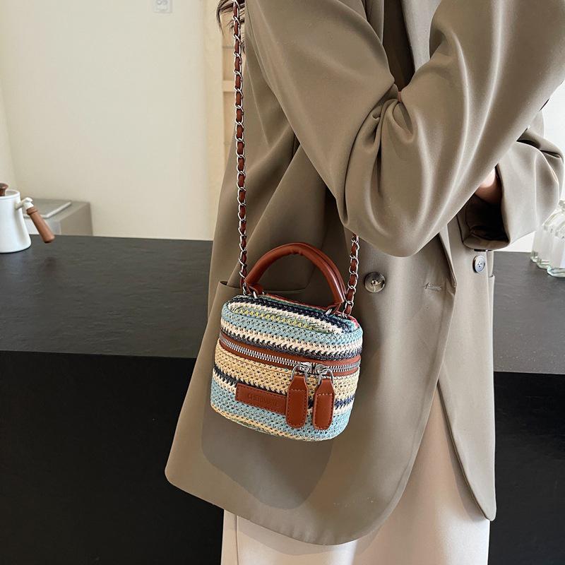 Женская соломенная сумка через плечо с цепочкой-сумкой, застежкой-молнией, регулируемым ремешком, сумка для работы и путешествий