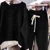 2 шт./компл., женский комплект из толстовки и брюк, комплект из двух предметов, свободный эластичный пояс с круглым вырезом, однотонный теплый шнурок