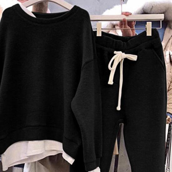 2 шт./компл., женский комплект из толстовки и брюк, комплект из двух предметов, свободный эластичный пояс с круглым вырезом, однотонный теплый шнурок